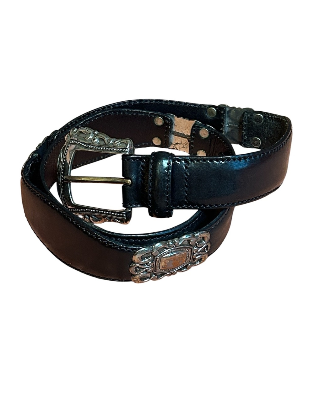 Vintage 1997 Fossil Genuine Black Leather Western Statement Belt
